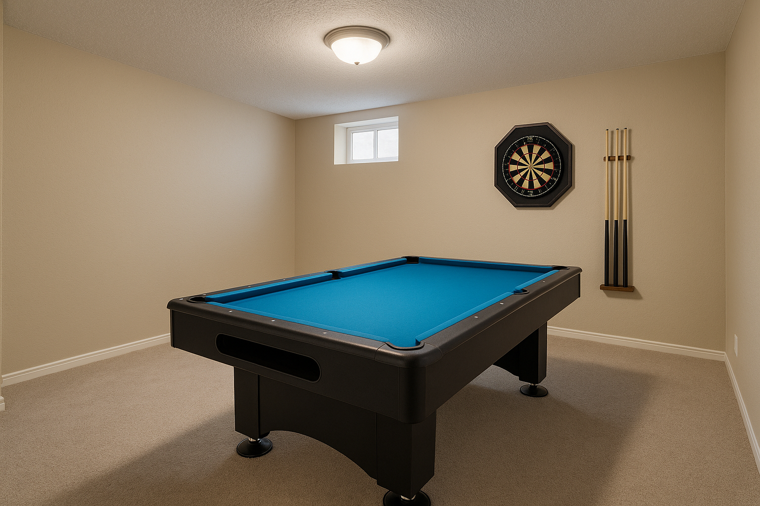 Spielzimmer im Keller mit Billard und Darts
